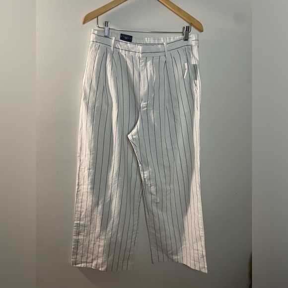 NWT GAP|| High Rise Linen-Cotton Trousers, Pleated Striped Pants Size 10 - Picture 6 of 12